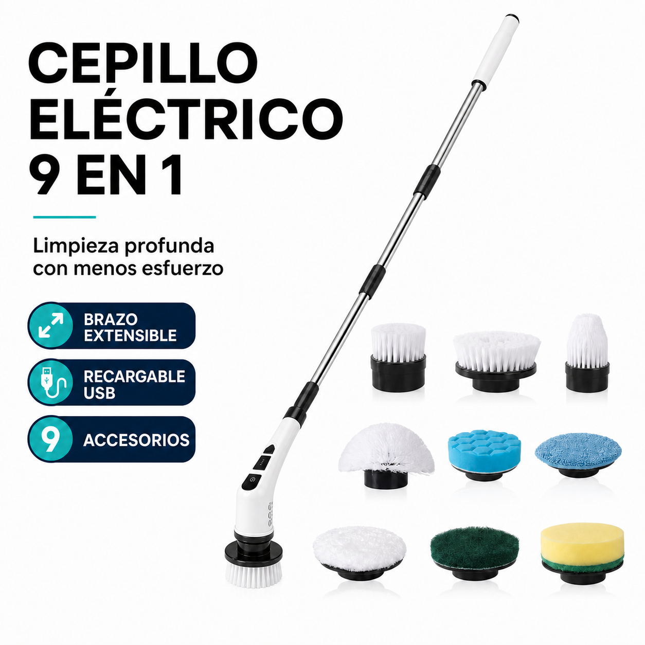 Cepillo Eléctrico Giratorio 9 en 1 con Brazo Extensible