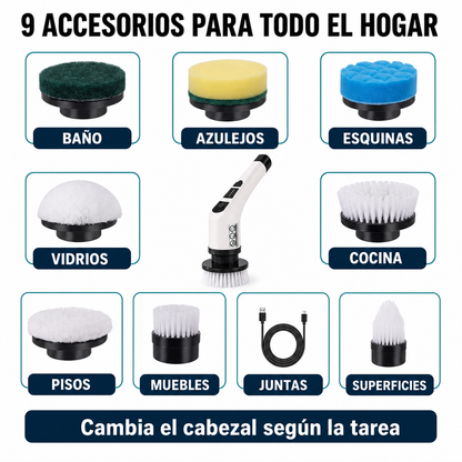 Cepillo Eléctrico Giratorio 9 en 1 con Brazo Extensible
