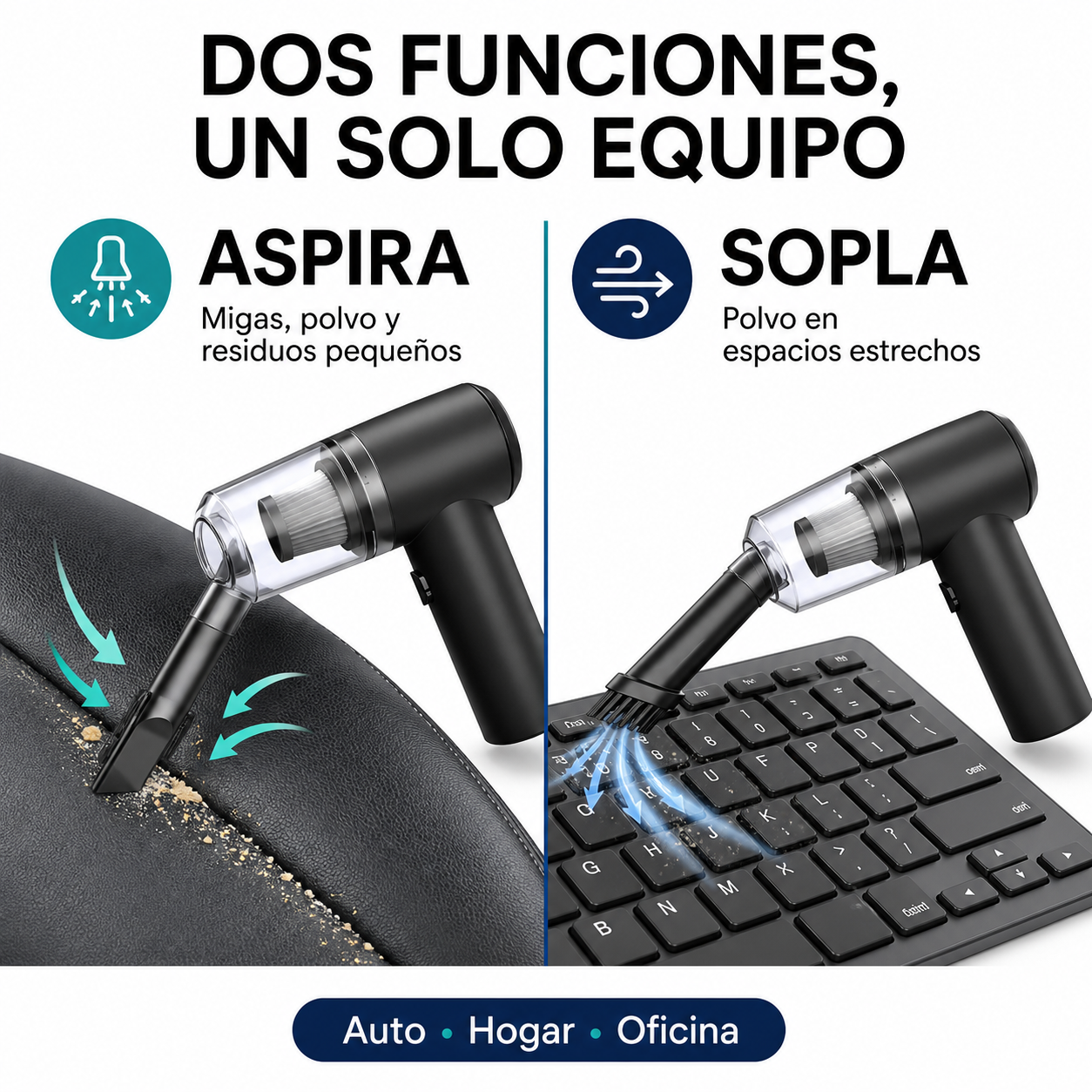 Aspiradora Portátil 2 en 1 para Auto y Hogar